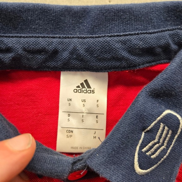 Adidas Munster Rugby Polo Shirt Mens Small Red Navy Blue Short Sleeve Jersey - Picture 5 of 7